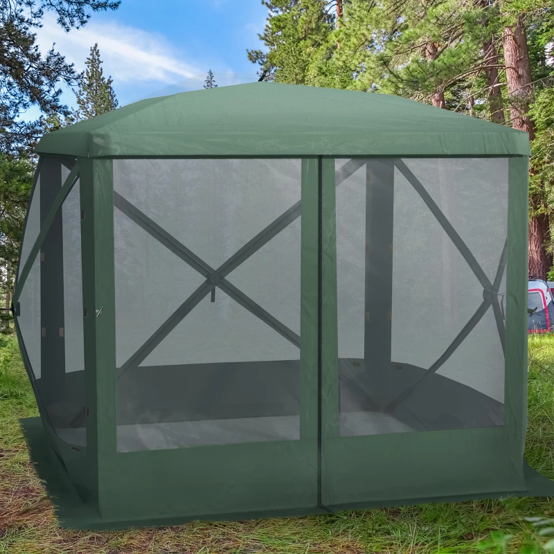 Outsunny Pop-Up Tent, Foldable Screen Tent with Carry Bag, Zippered Door and Ground Stakes, Fits 3-4 People, Green