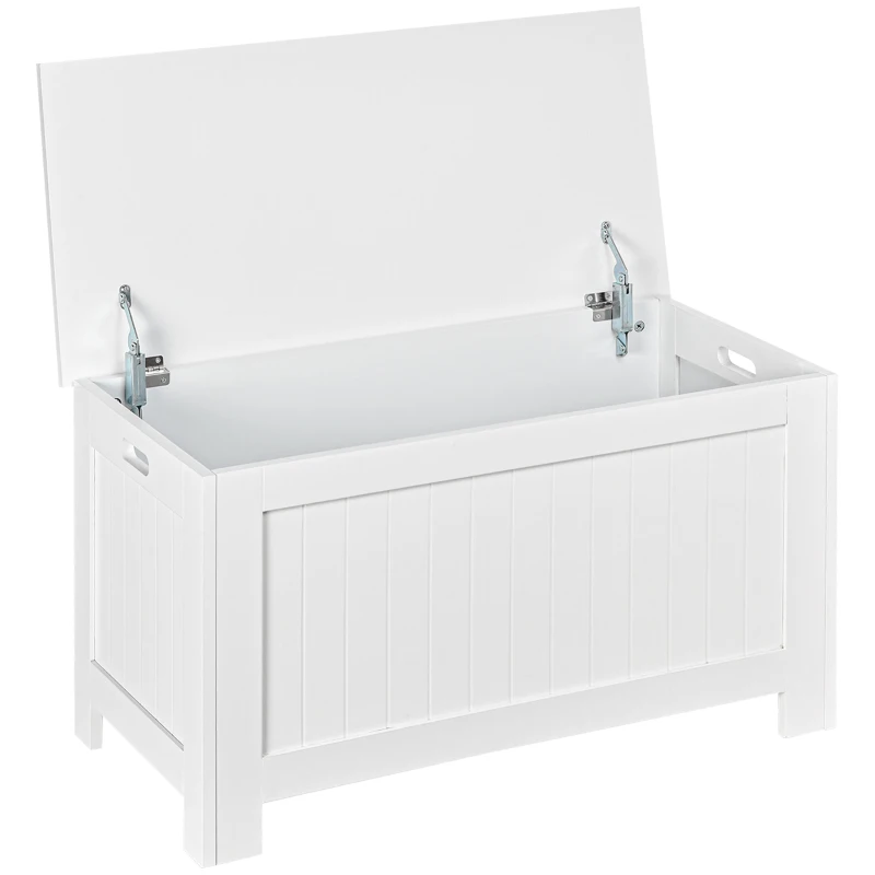 HOMCOM Large Storage Box Storage Trunk Cabinet Container with Lid and 2 Safety Hinges, White
