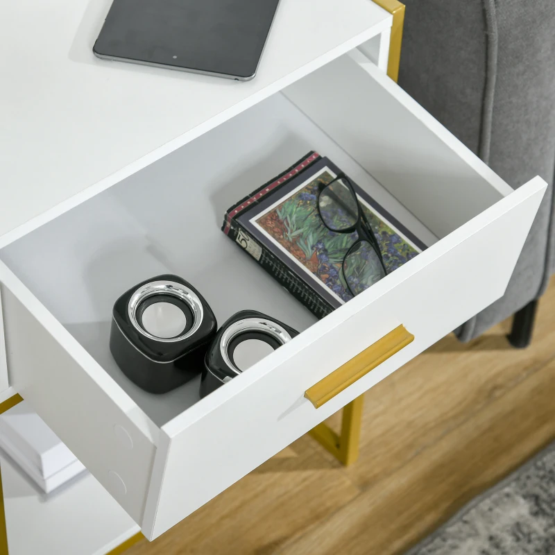 HOMCOM Nightstand Set of 2, Modern Bedside Table with Drawer and Shelf, Bedside Cabinets for Bedroom, White