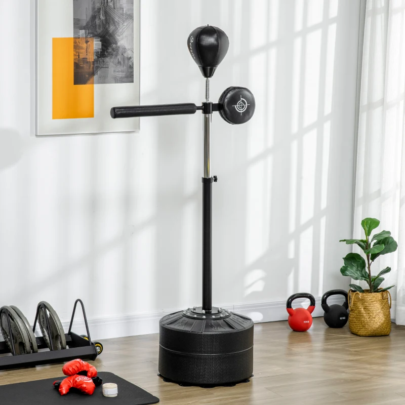 Soozier Free Standing Boxing Bag with Stand, Punching Speed Bag Reaction Bar Challenge with Suction Cups, 64-81in Adjustable Height for Teenagers and Adults, Black