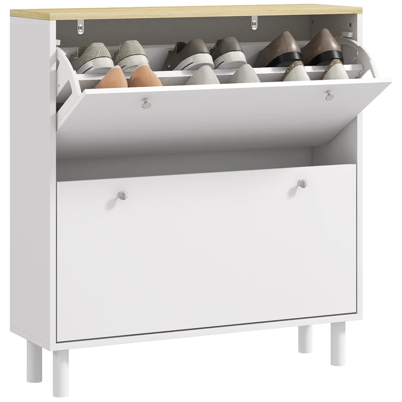 HOMCOM 2 Drawers Shoe Storage Cabinet with Adjustable Shelves for 16 Pairs of Shoes, White