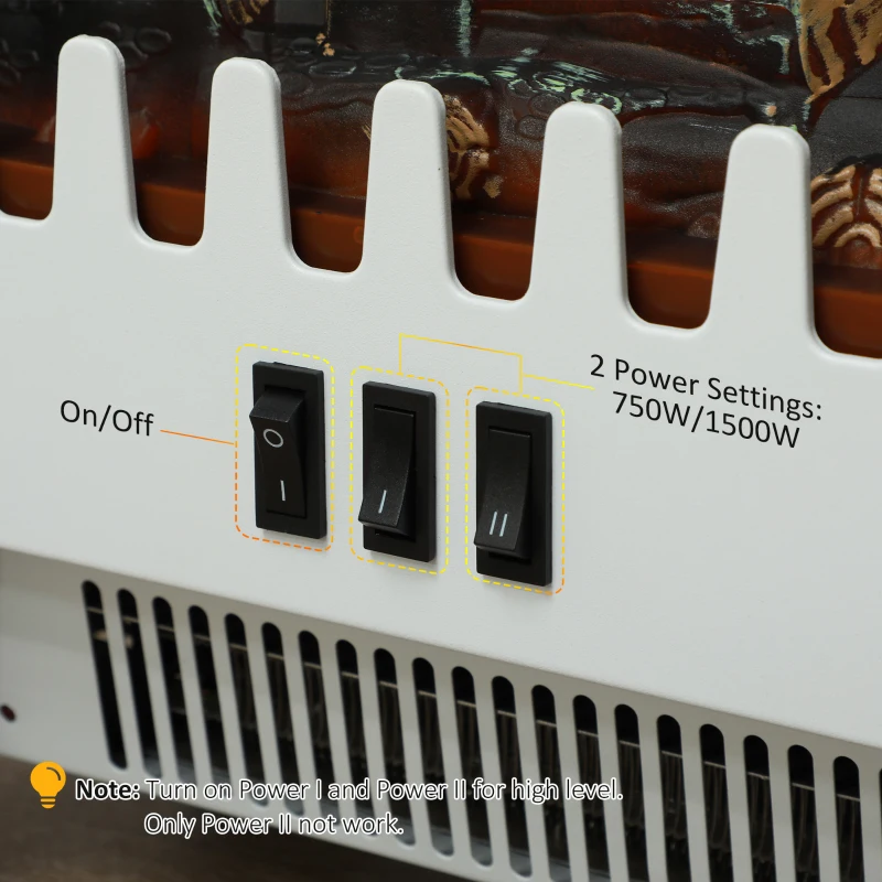 HOMCOM Freestanding Electric Fireplace Stove Heater with Overheat Protection and Realistic Flame Effect, 750W/1500W, White