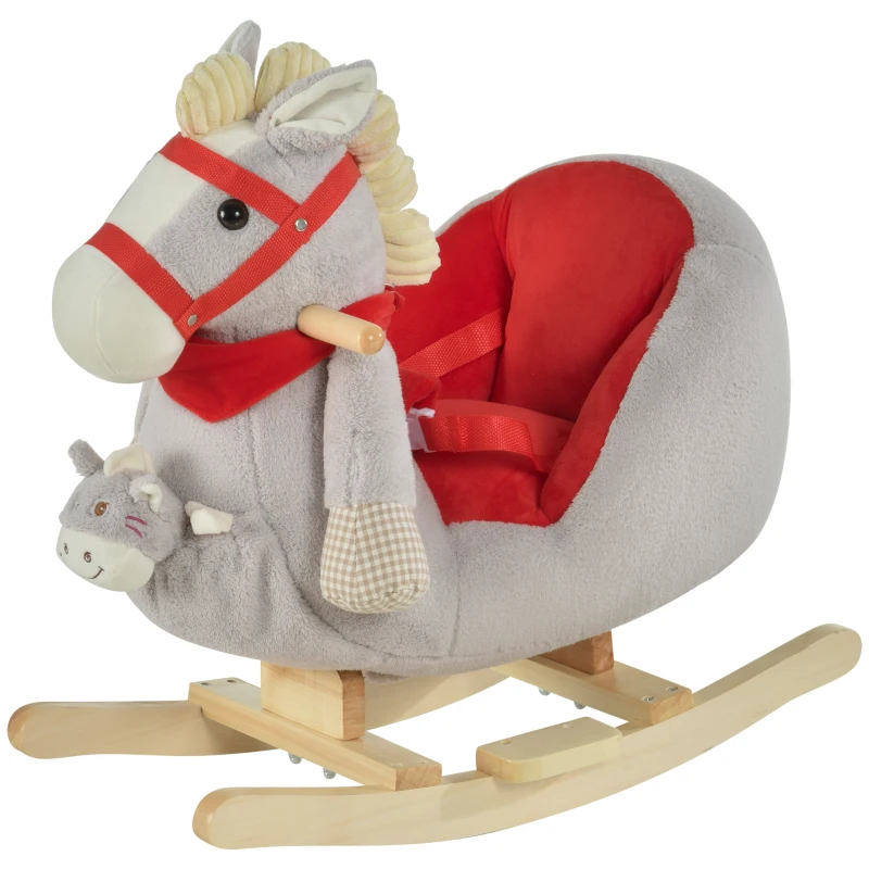 Qaba Kids Ride On Rocking Horse with Cradlesong Handle Grip Hand Puppet Traditional Toy Gift for Children 18-36 Months Rocking Toy for Toddler Grey