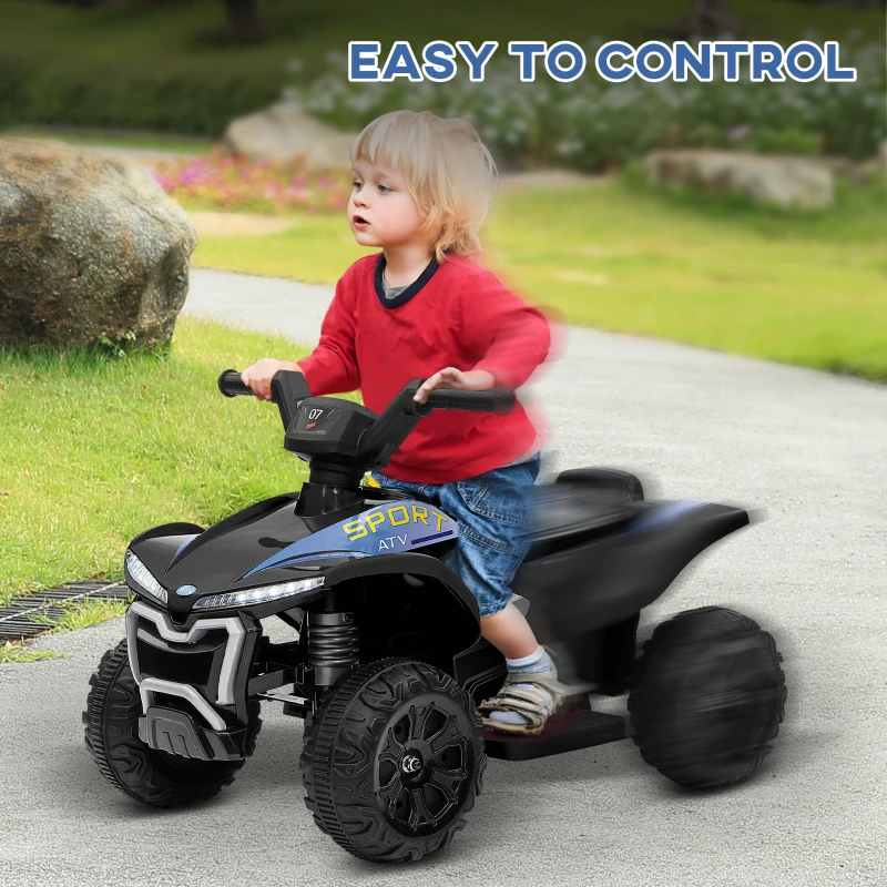 Qaba Kids ATV Quad, 6V Ride On Toy with Rechargeable Battery, Light, Music, Forward & Reverse for Toddlers, Black