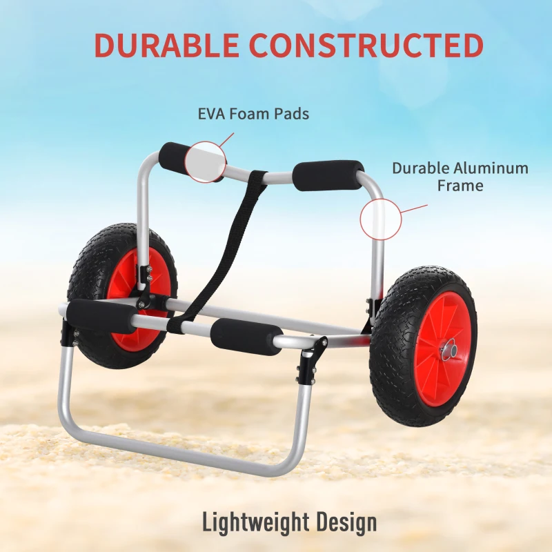 Soozier 198LBS Kayak Cart, Foldable Canoe Dolly, Kayak Carrier Transport Trailer w/ NO-Flat Wheel and Aluminum Frame, Silver