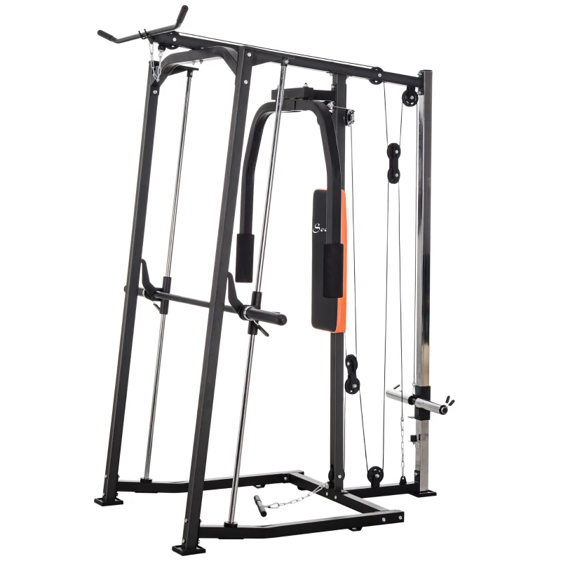 Soozier 3 In 1 Smith Machine with Dual Cable Pulley System, Chest Press Station, 17-Level Squat Rack and Barbell Bar