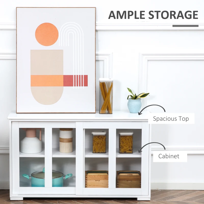 HOMCOM Modern Kitchen Sideboard, Stackable Storage Cabinet, Sliding Glass Door Console, Cupboard Serving Buffet for Kitchen & Dining Room, White
