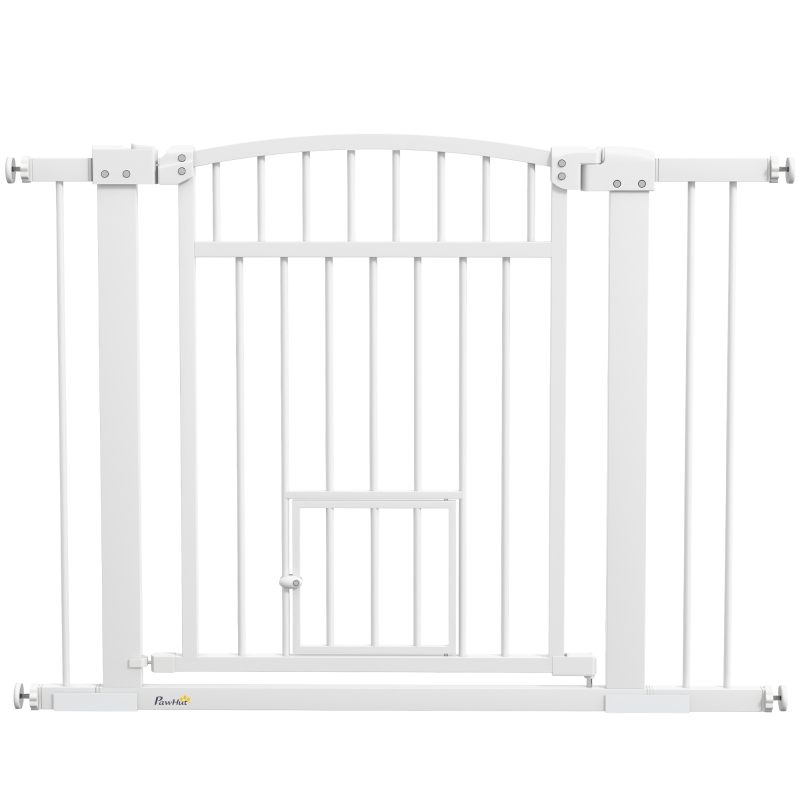 PawHut 30"-41" Extra Wide Walk Through Dog Gate w/ Cat Door, 3-Inch & 5.5-Inch Extension Kits, 30" High