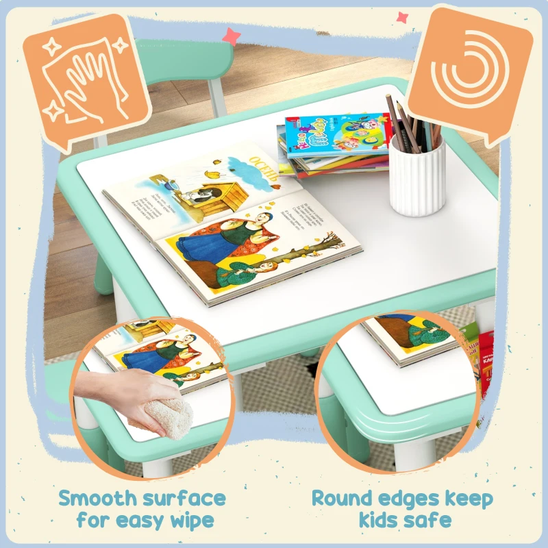 Qaba Height Adjustable 5pc Toddler Table and Chair Set with Storage Box, Easy to Wipe for 18 Months - 5 Years, Green