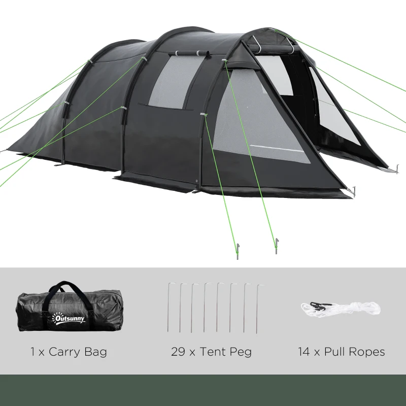 Outsunny 3-4 Person Easy Setup Cabin Tent with Two Room, Waterproof & UV30+ Camping Tent with Carrying Bag, Charcoal