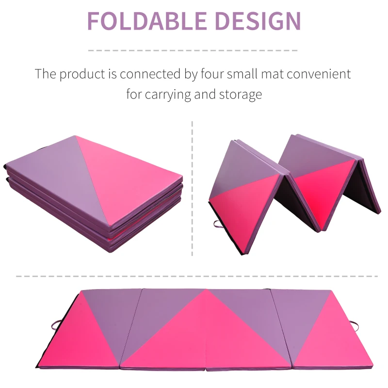 Soozier 4'x10'x2" Folding Gymnastics Tumbling Mat, Exercise Mat  with Carrying Handles for Yoga, MMA, Martial Arts, Stretching, Core Workouts, Pink and Purple