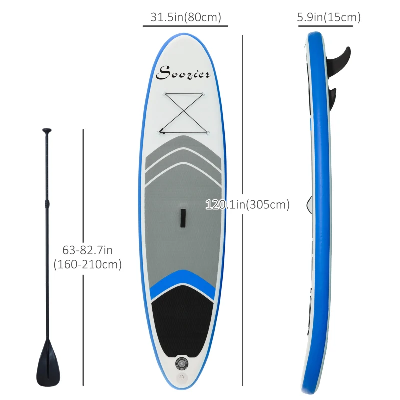 Soozier Inflatable Paddle Board, 10'×31.5"×6" Stand Up Paddle Board, Lightweight & Foldable w/ ISUP Accessories & Carry Bag, Aluminum Paddle, Fix Accessories Set, Air Pump, Leash