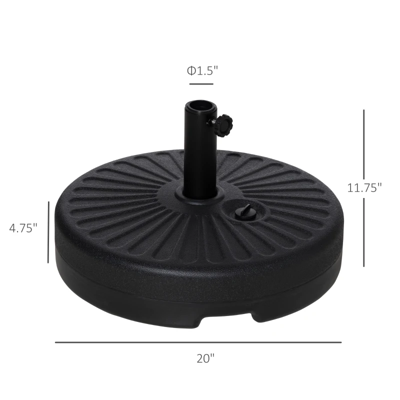 Outsunny Fillable Patio Umbrella Base Stand, Round Plastic Umbrella Holder for Outdoor, Patio, Garden, Deck and Beach, 46lb Capacity Water or 57lb Capacity Sand, Fit Dia 38mm Pole, Black