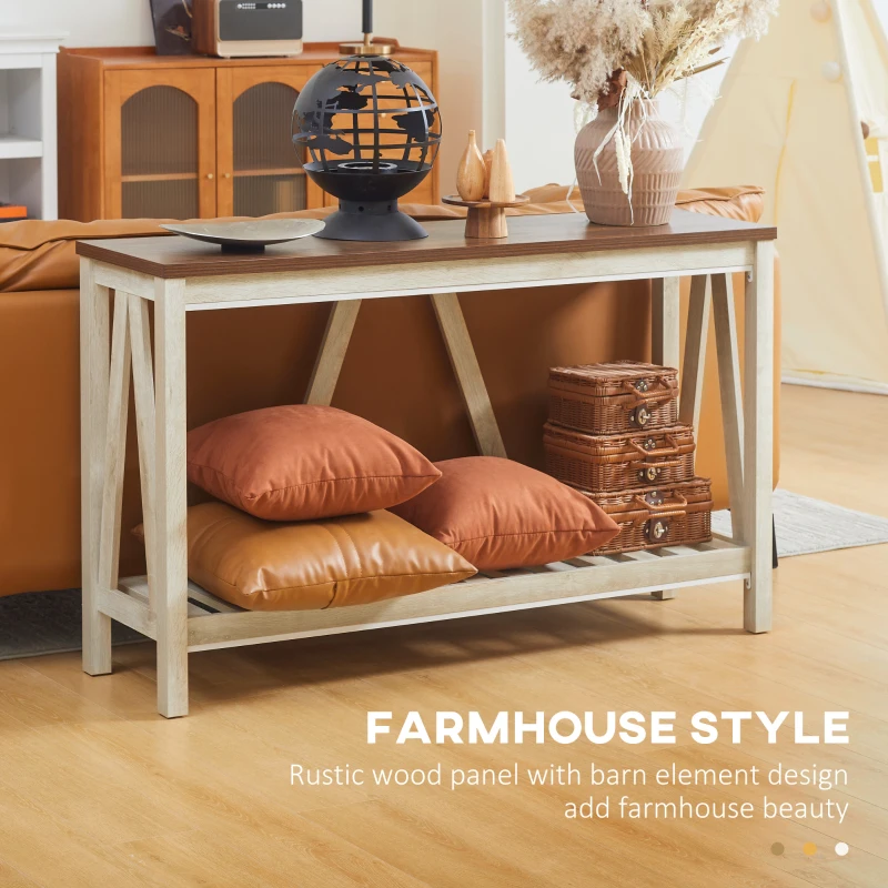 HOMCOM 52" Console Table, Farmhouse Narrow Entryway Table with Storage Shelf, Rustic Sofa Table with Anti-tipper for Living Room and Hallway, Oak