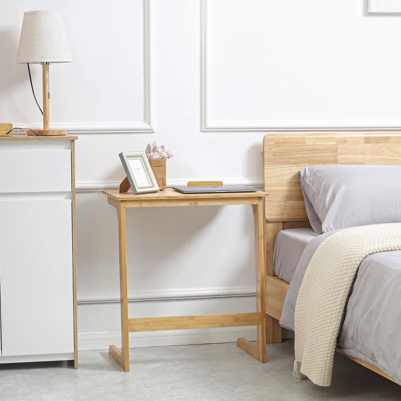 HOMCOM C-Shaped Side Table, End Table, Under Sofa Table with Bamboo Frame for Living Room, Bedroom, Natural