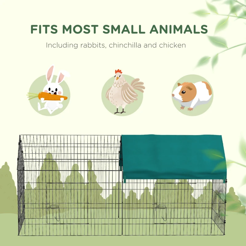 PawHut 87" Small Animal Playpen with with Roof for Rabbits, Chicken, Chinchillas for Indoor/Outdoor Use, Green