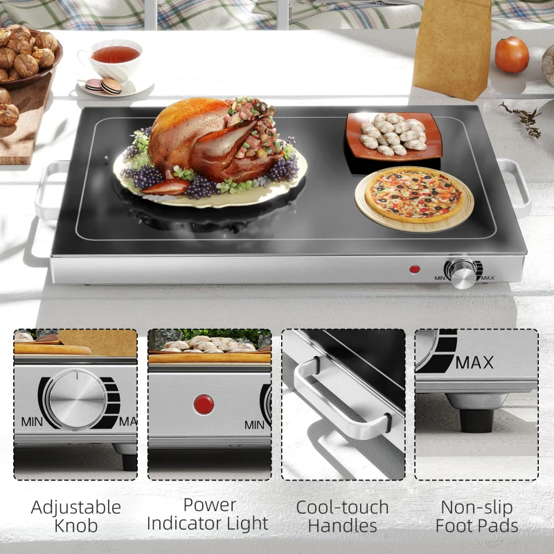 HOMCOM Food Warmer with Adjustable Temperature, Electric Warming Tray with Cool-Touch Handles for Parties, Buffets, Black