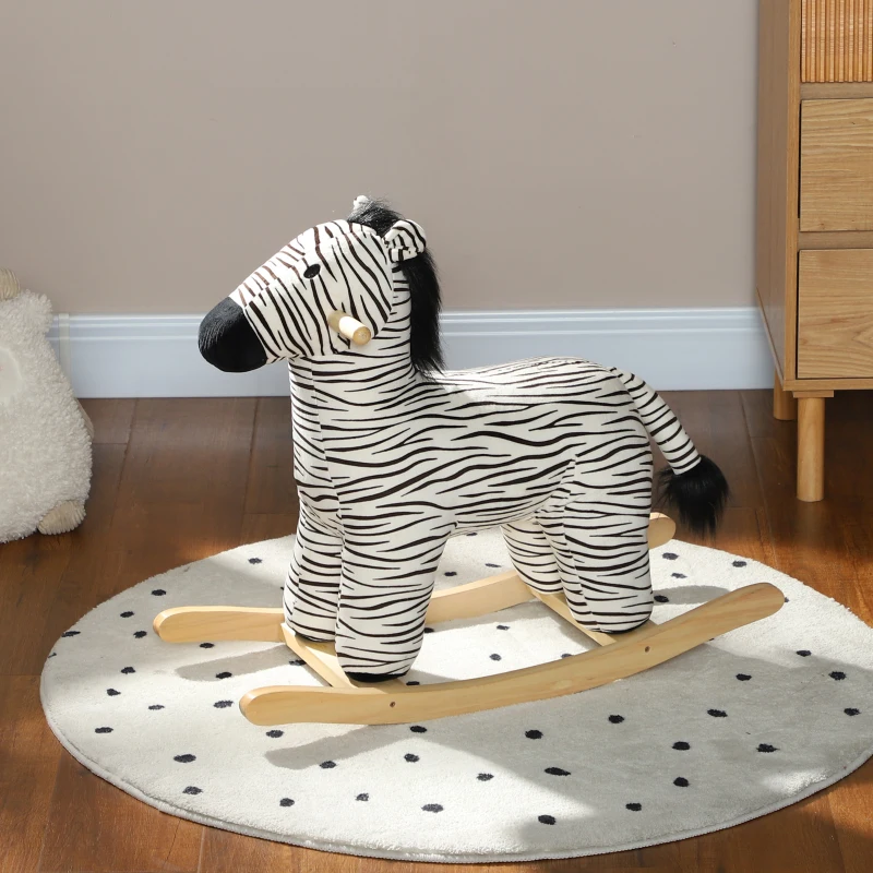 Qaba Zebra Shaped Kids Rocking Horse with Realistic Sound for 2-4 Years, Black