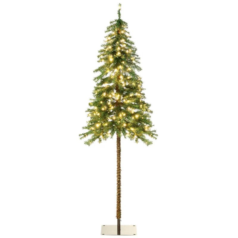 HOMCOM 6' Artificial Christmas Trees, with Warm White or Colorful LED Lights, Pencil Shape, Steel Base