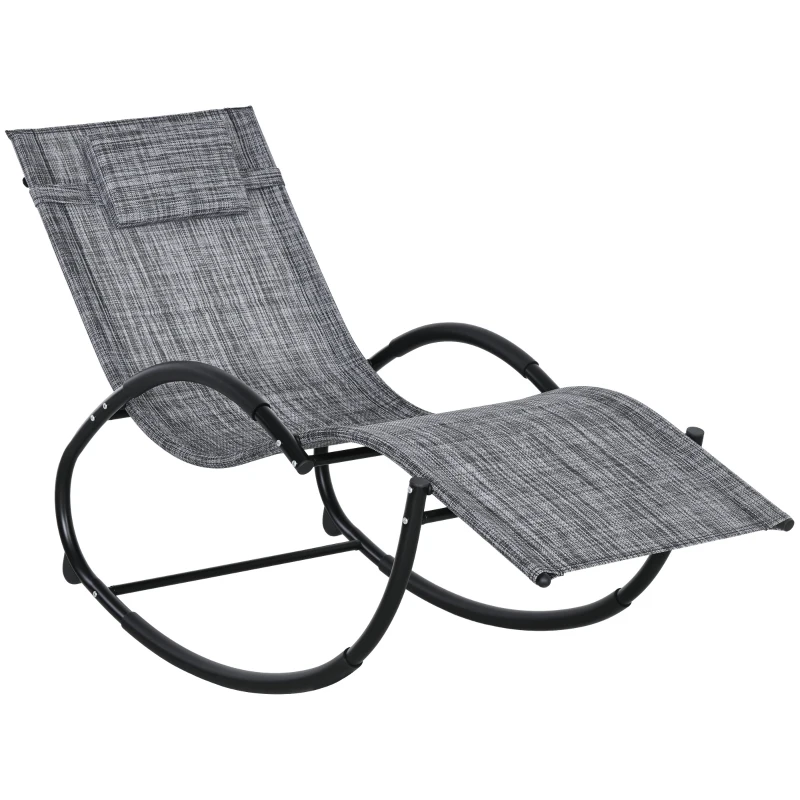 Outsunny Outdoor Patio Rocking Chair, Porch Rocker for Sun Tanning with Pillow and Armrests for Lawn, Beach, Gray
