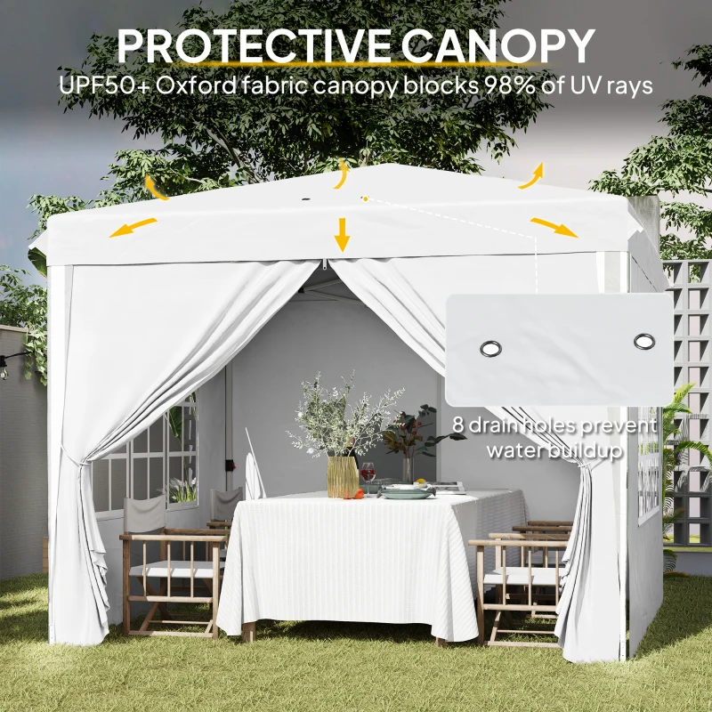 Outsunny 10' x 10' Pop-Up Canopy Tent with Sidewalls, Height-Adjustable, Carry Bag Included, for Outdoor, Garden, Patio, White