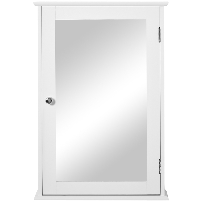 kleankin Bathroom Mirror Cabinet, Wall Mounted Medicine Cabinet with Door and Shelves, White
