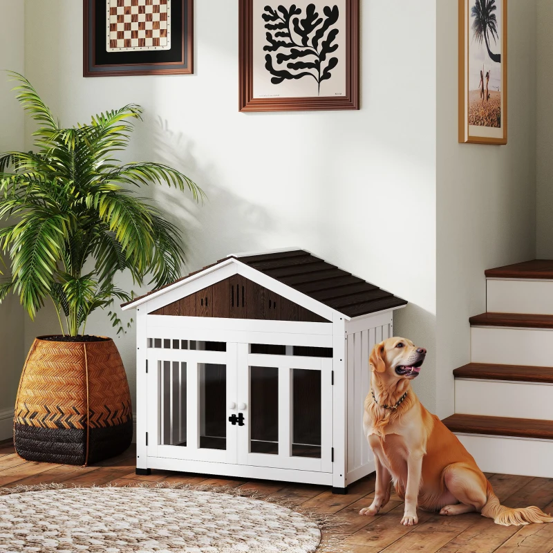PawHut 40"L Wooden Dog House Outdoor Indoor for Small, Medium, Large Dogs, with Air Vents & Elevated Removable Floor