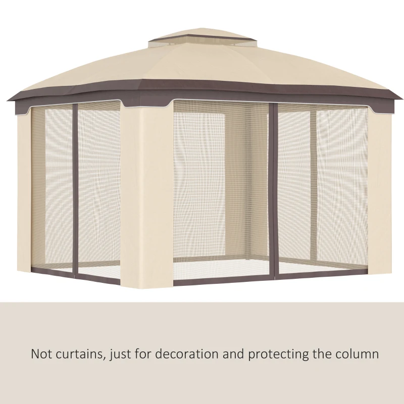 Outsunny 12' x 10' 2-Tier Outdoor Gazebo Canopy Tent for Patio with Zippered Mesh Sidewalls, Solid Steel Frame, Arched Roof, Beige