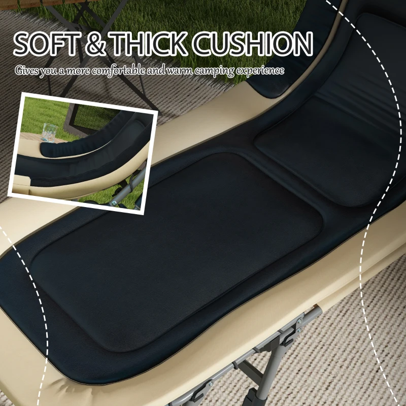 Outsunny Heavy Duty Camping Cot, Folding Bed with Soft Padded Cushion and 180° Adjustable Backrest, 400 lbs. Capacity, Cream