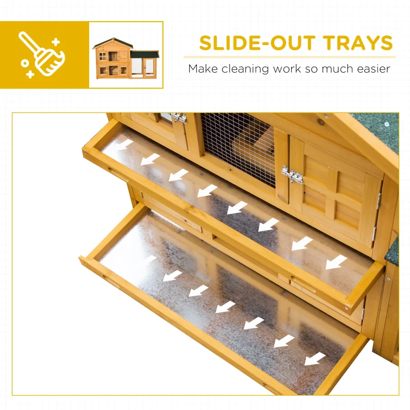 PawHut 59" Wooden Rabbit Hutch 2 Tier Bunny House Pet Playpen Enclosure for Indoor Outdoor with Slide-out Tray, Ramp, for Rabbits and Small Animals, Orange