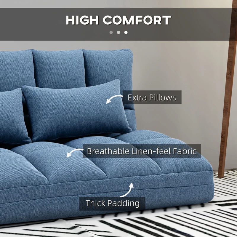 HOMCOM Floor Sofa, Foldable 2-Seater Lazy Sofa Sleeper with 9-position Backrest and 2 Pillows Light Blue