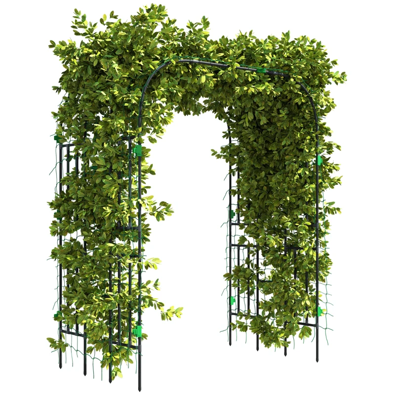 Outsunny Arched Garden Trellis, 8 FT Tall Metal Plant Trellis Support with Trellis Netting for Climbing Plants