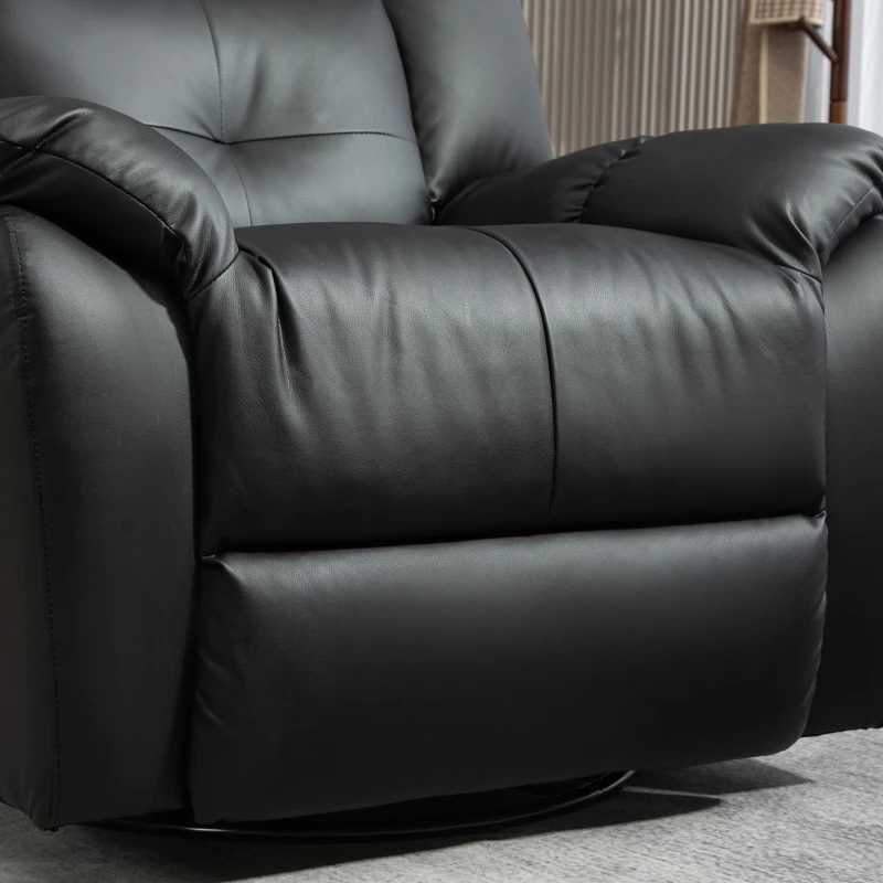 HOMCOM 8-Point Vibration Massage Recliner Chair, PU Leather Manual Reclining Sofa, Swivel Nursery Rocking Chair with Remote Control, Side Pockets, for Living Room, Black