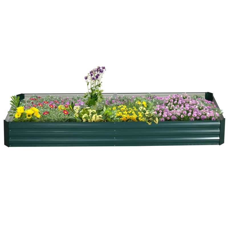 Outsunny 95" x 36" x 12" Galvanized Raised Garden Bed, Metal Elevated Planter Box for Growing Flowers, Herbs, Succulents, Green