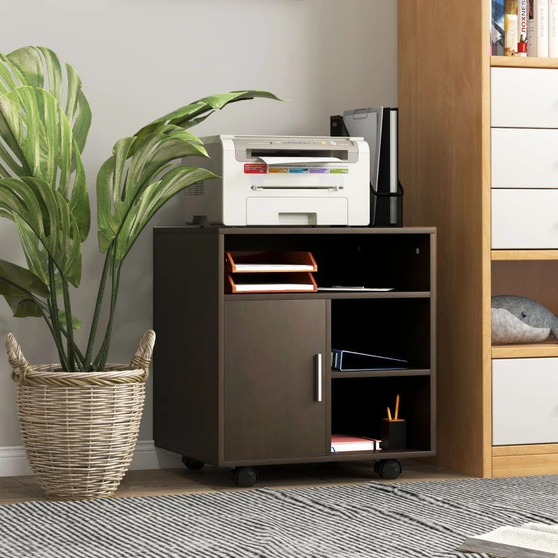HOMCOM Printer Stand Multipurpose Moveable Filing Cabinet with Ample Inner Storage Space & 4 Easy-Rolling Wheels, Coffee