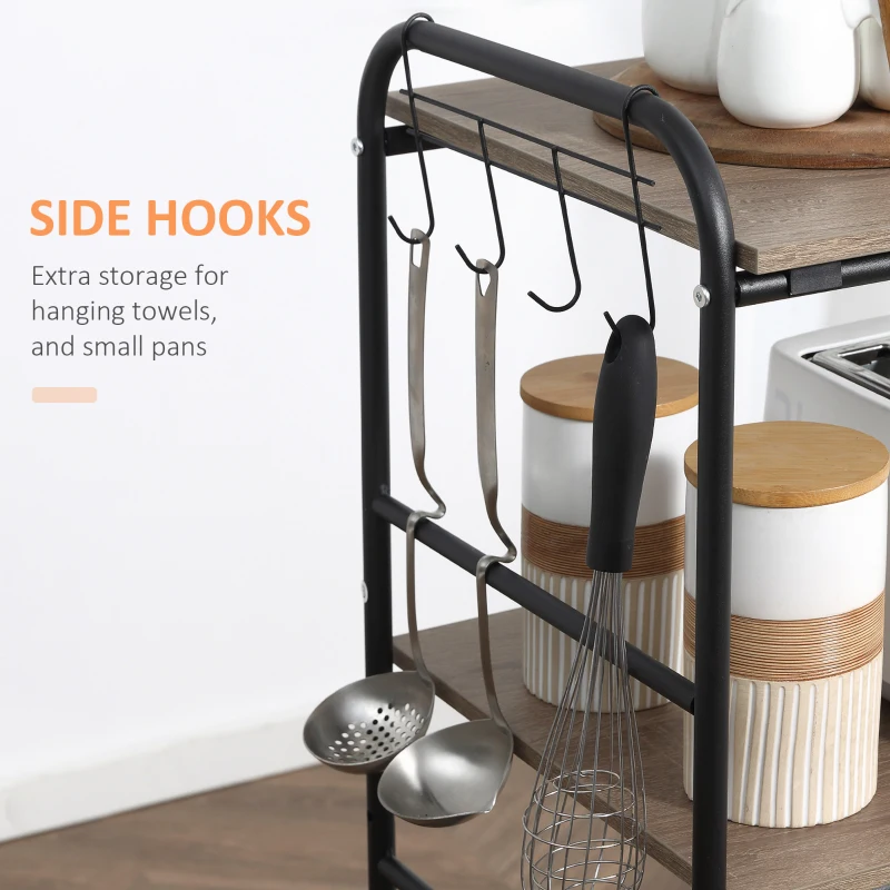 HOMCOM Kitchen Cart with Storage, 16"W Slim Rolling Cart, 4 Tier Kitchen Shelves on Wheels with Side Racks, 2 Basket for Fruit Vegetable, Utility Cart for Narrow Space, Laundry, Oak