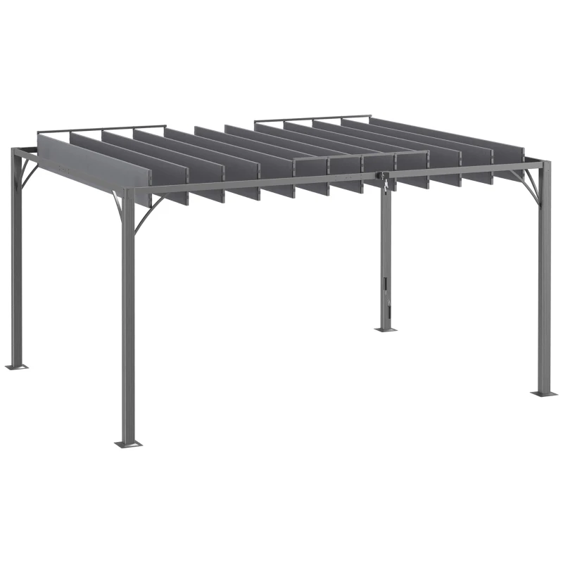 Outsunny 12.8' x 9.7' Outdoor Pergola with Retractable Roof, Aluminium Louvered Pergola Canopy Gazebo for Lawn Garden Patio, Grey