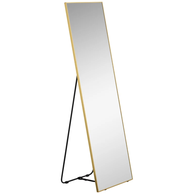 HOMCOM 63"x20" Full Length Mirror, Floor Standing, Wall-Mounted or Leaning Against Wall Tall Mirror w/Support Frame, Rectangular Full Body Mirror for Bedroom, Living Room, Gold