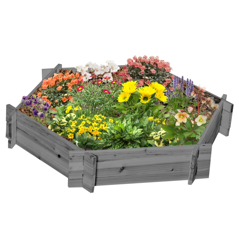 Outsunny 39" x 36" Screwless Hexagon Planter Box, Raised Garden Bed, Herb Garden for Vegetables, Flowers, Grey