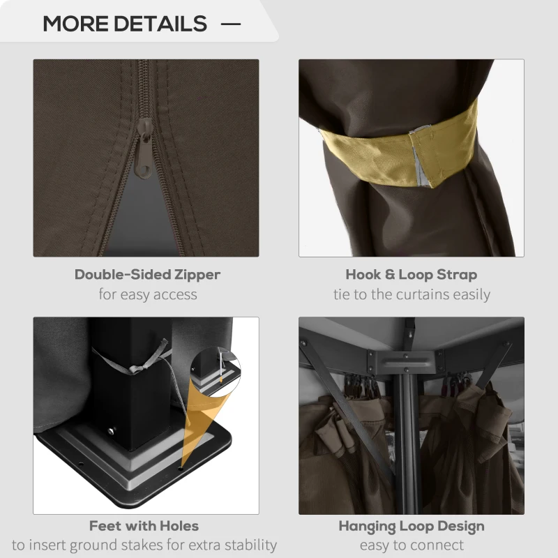 Outsunny 10' x 10' Patio Gazebo, Aluminum Frame Double Roof Outdoor Gazebo Canopy Shelter with Netting & Curtains, for Garden, Lawn, Backyard and Deck, Coffee