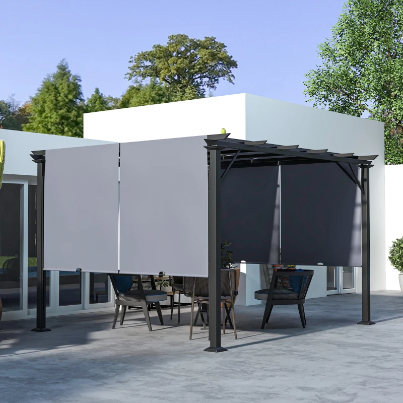 Outsunny 12' x 10' Outdoor Patio Gazebo Pergola with Retractable Canopy Roof, Steel Frame with Stakes, Grey