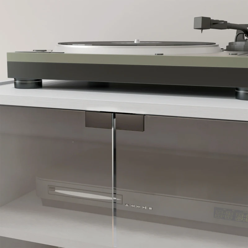 HOMCOM 5-Tier Media Cabinet, Media Stand with Adjustable Shelves, Tempered Glass Doors, and Cable Management, Distressed White