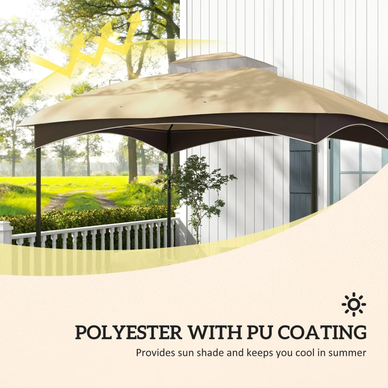 Outsunny 10' x 12' 2-Tier Gazebo Cover, Patio Gazebo Canopy Replacement with Drainage Holes for 84C-210 Series, Beige