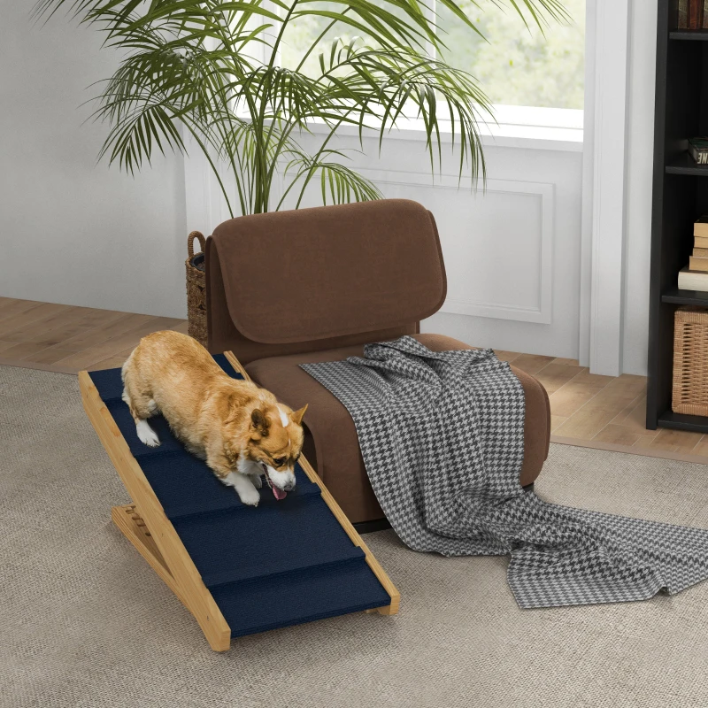 PawHut Adjustable Dog Ramp for Bed, Sofa, with Non-Slip Surface, Folding Dog Stair for Small, Medium, Large Dogs