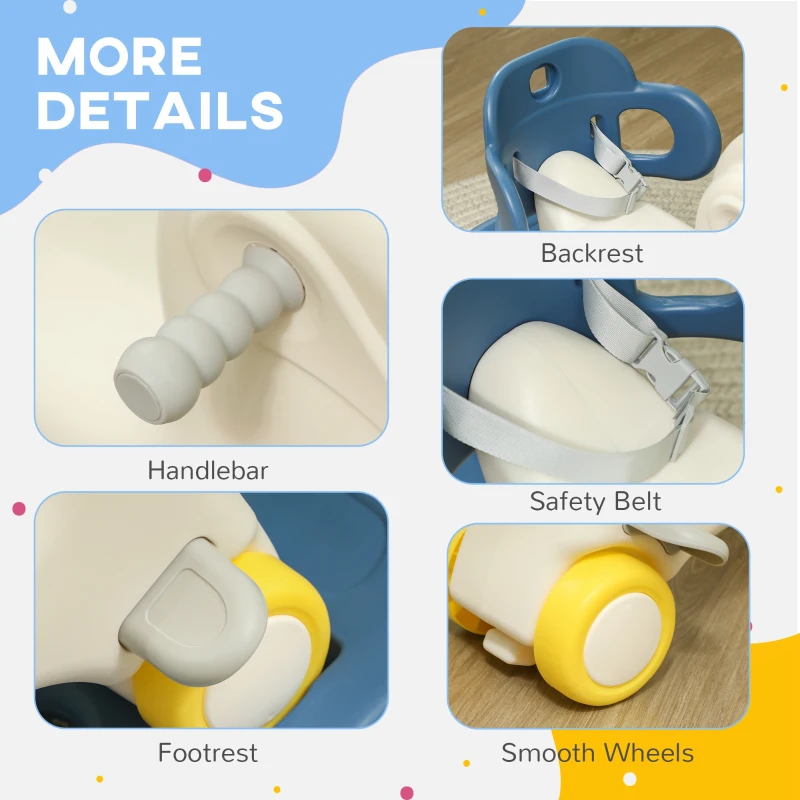 Qaba 4 in 1 Rocking Horse for Toddles 1-3 Years with Detachable Push Handle & Balance Board, Blue