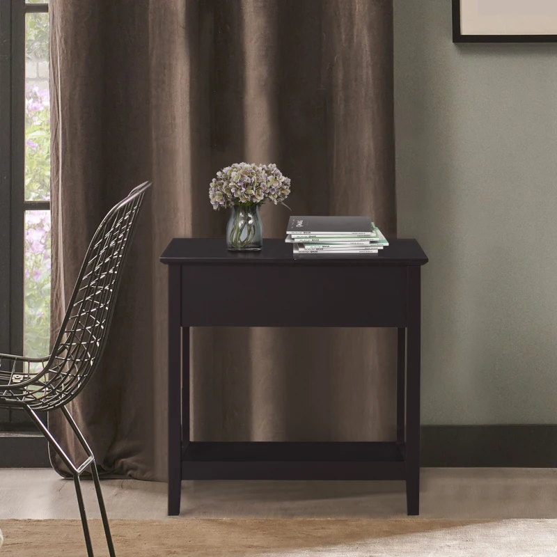 HOMCOM End Side Table in Flip Top Design with Cabinet and Bottom Shelf, Storage Furniture Decoration for Bedroom Living Room Office, Dark Coffee