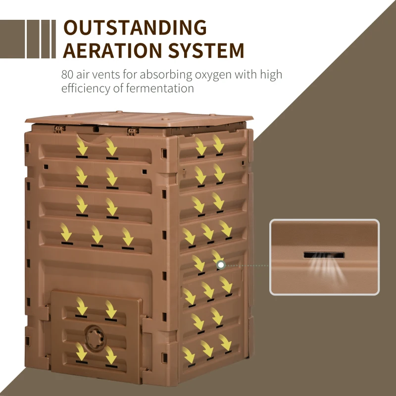 Outsunny Garden Compost Bin, 120 Gallon (450L) Garden Composter, BPA Free, with 80 Vents and 2 Sliding Doors, Lightweight & Sturdy, Fast Creation of Fertile Soil, Brown