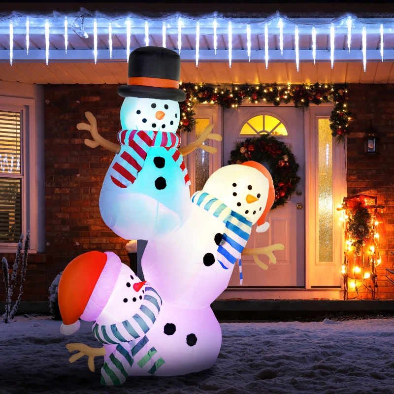 Outsunny 8.2' Inflatable Three Stacked Snowmen w/ LED Lights, Blow-Up Outdoor Christmas Display for Party