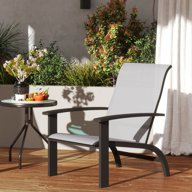 Outsunny Outdoor Adirondack Chair Muskoka Chair with Aluminum Frame, Mesh Seat, High Back for Garden, Deck, Dark Grey