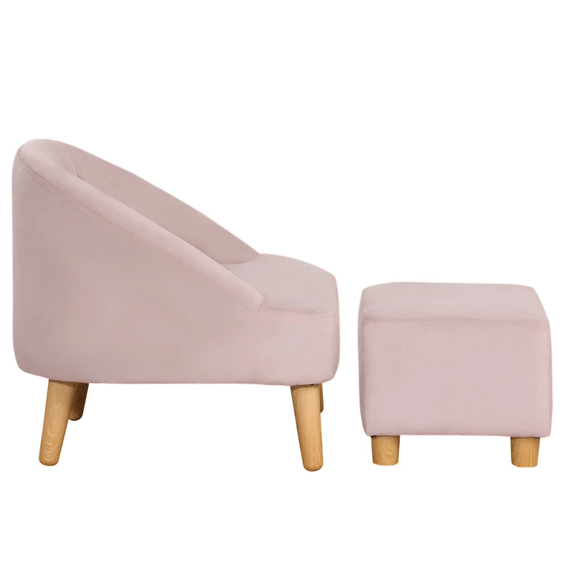 Qaba Kids Sofa Set, Toddler Chair, Sofa & Ottoman for Bedroom, Playroom, Children's Couch for 3-5 Years, Pink